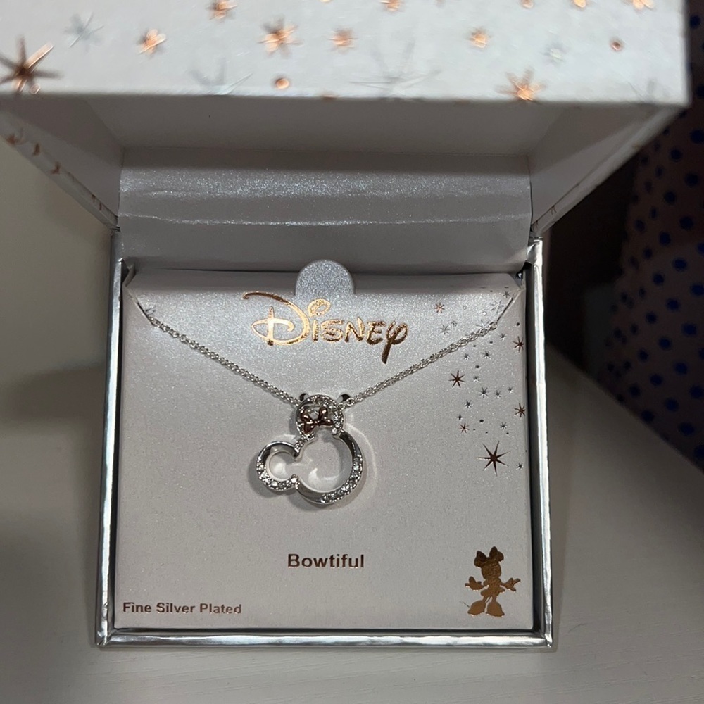 DISNEY MINNIE MOUSE EARS SILVER PLATED NECKLACE